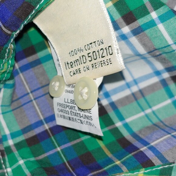 L.L.Bean Plaid Green Blue Button Down Shirt Size XL - Picture 4 of 7